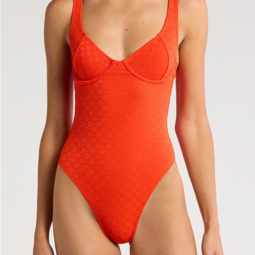 Billabong Good Vibes Emma One-Piece Swimsuit, sunset red, NWT